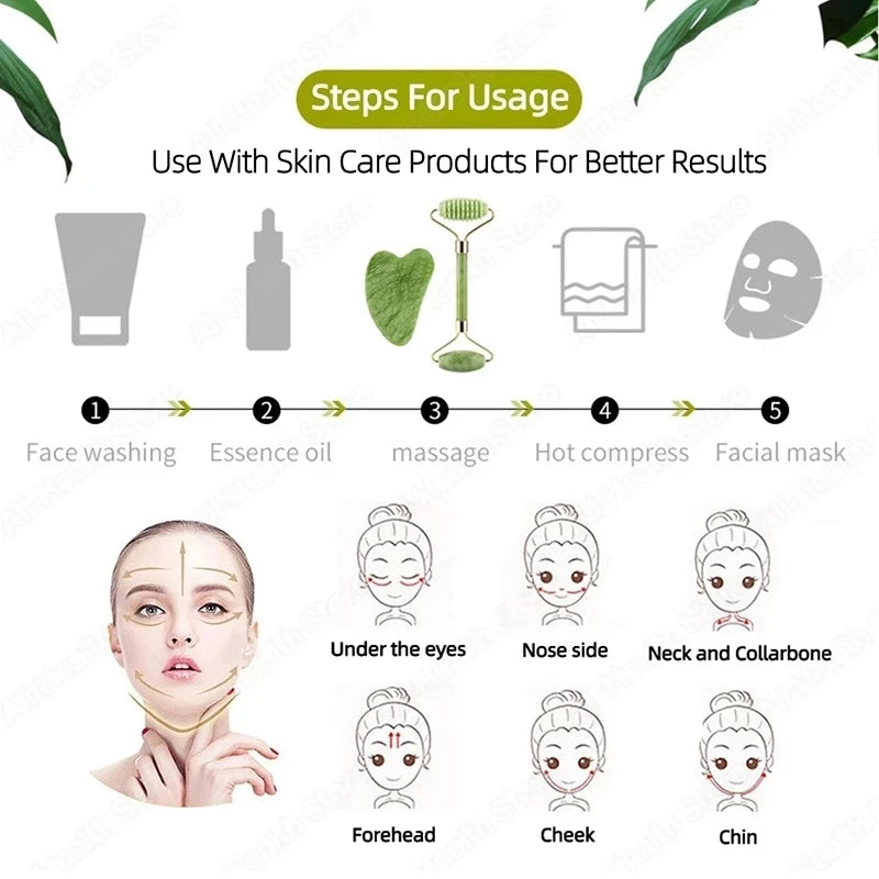 Kit Jade Roller y Gua Sha - Masaje Facial Antiedad