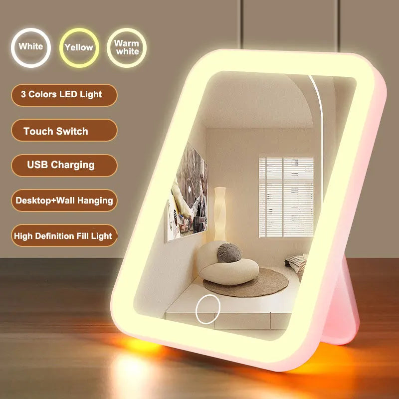 Espejo de Maquillaje con Luz LED - 3 Tonos de Iluminación